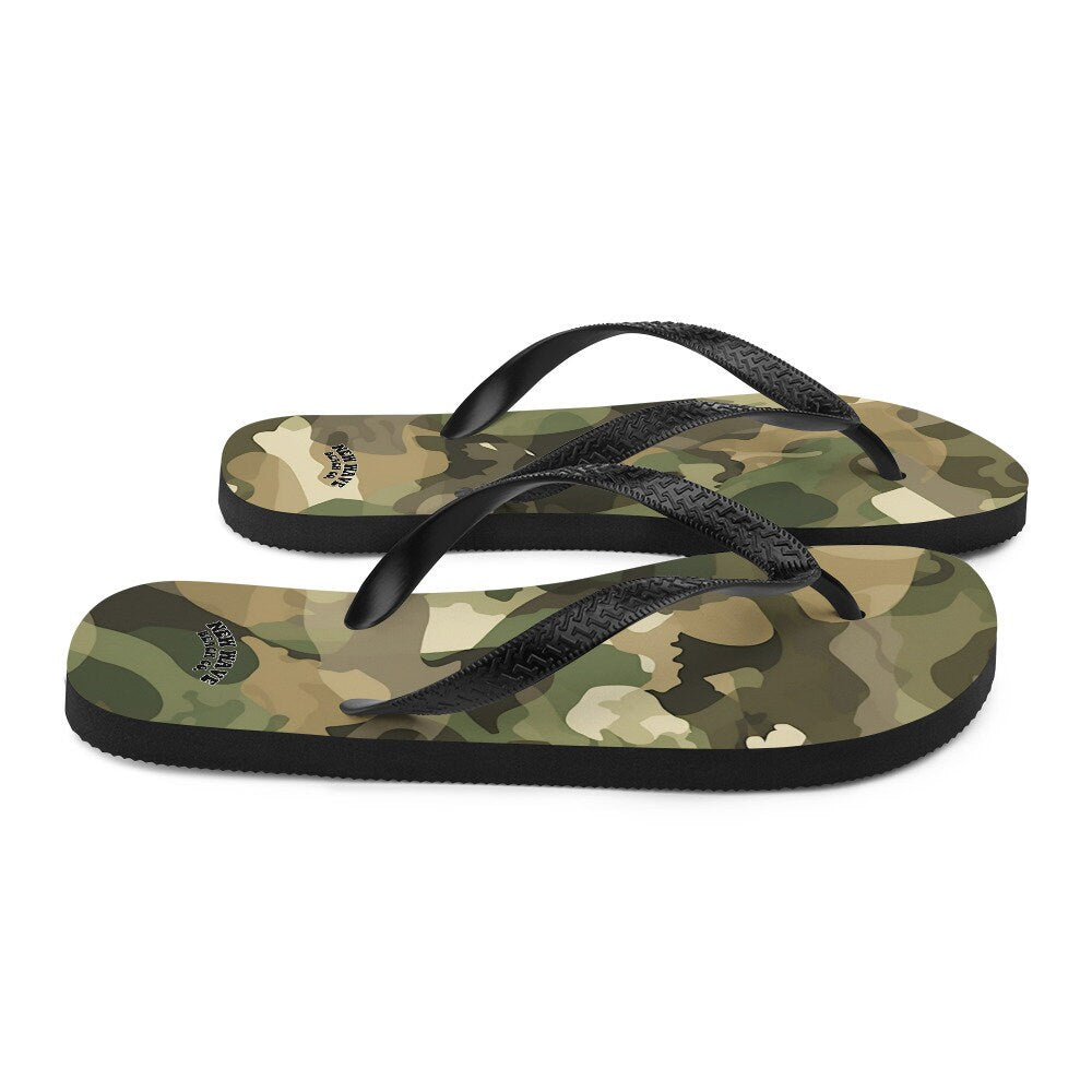 hippieartzone - Green and Brown Camo Camouflage Print Flip Flops Colorful 