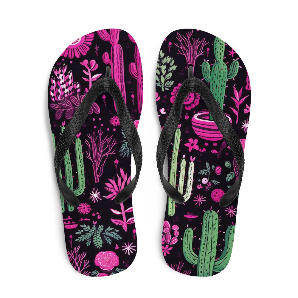 hippieartzone - Western Purple Cactus Flip-Flops
