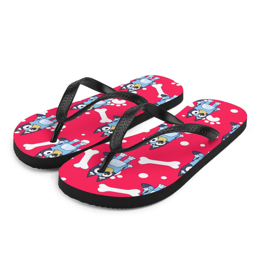 hippieartzone - red background blue dog Flip-Flops