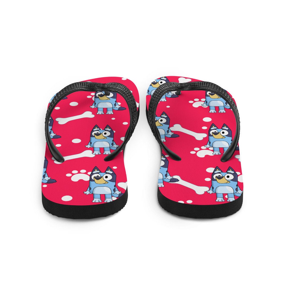 hippieartzone - red background blue dog Flip-Flops