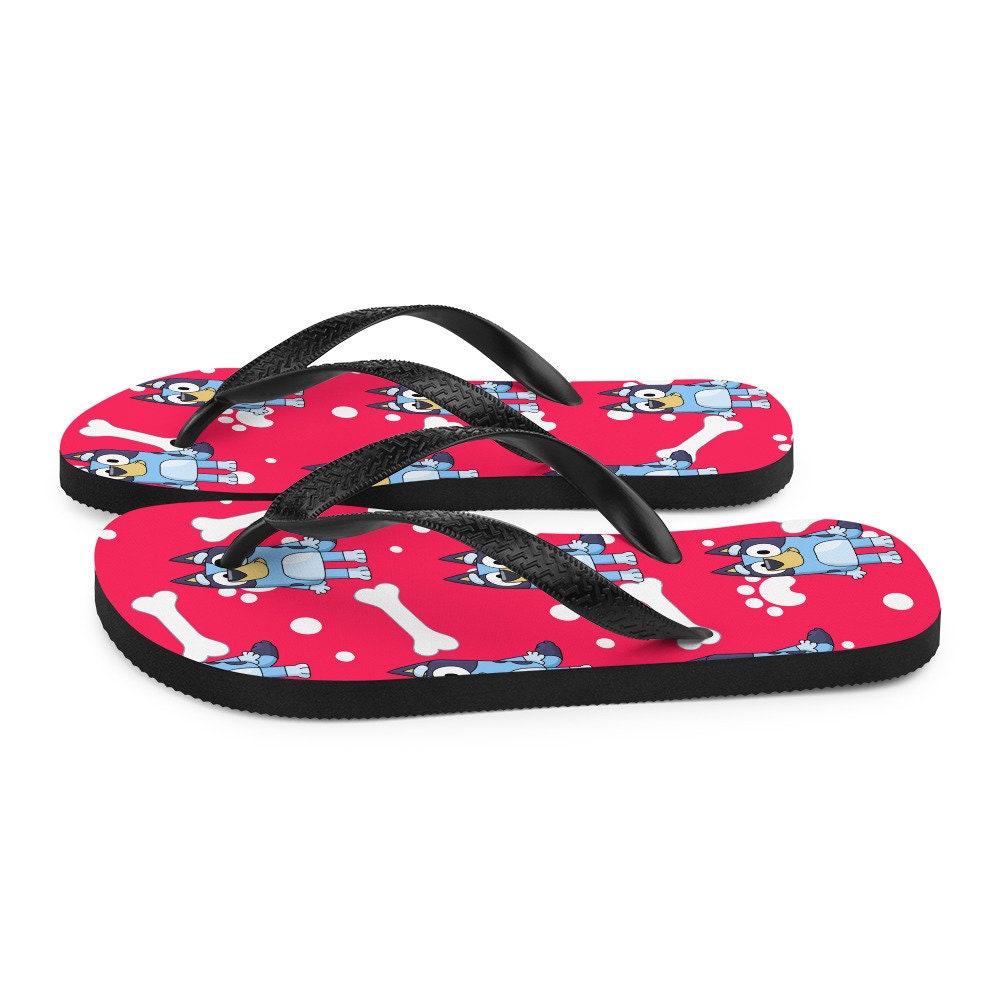 hippieartzone - red background blue dog Flip-Flops