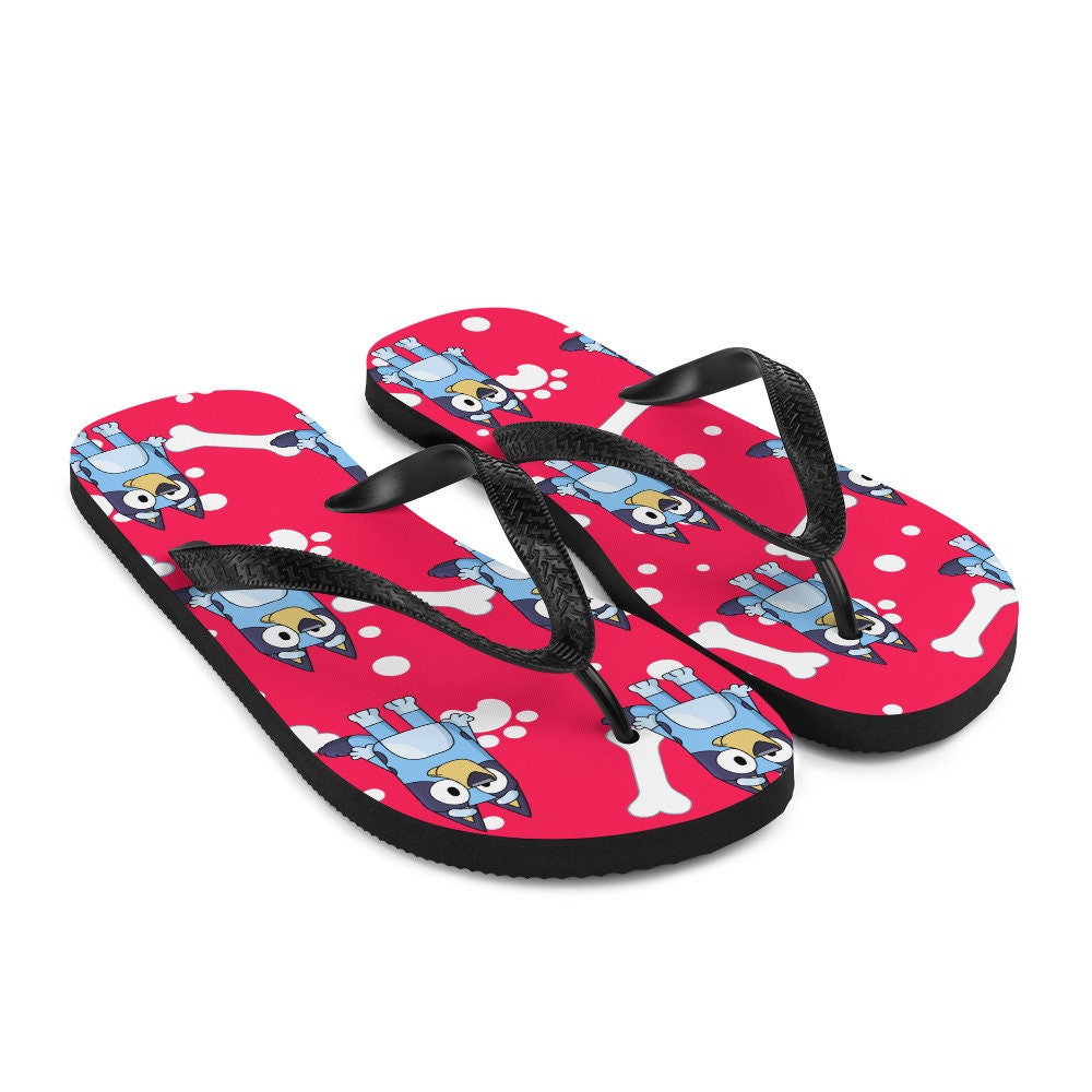 hippieartzone - red background blue dog Flip-Flops