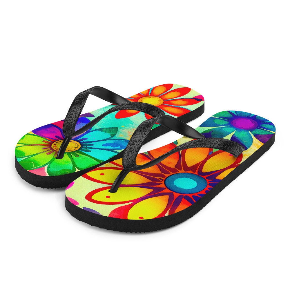 hippieartzone - Colorful Daisies Flip-Flops