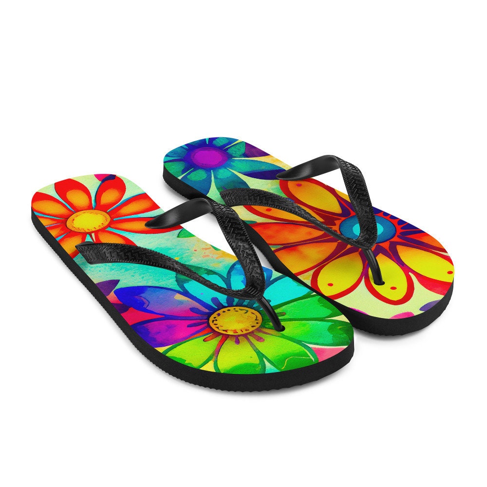 hippieartzone - Colorful Daisies Flip-Flops