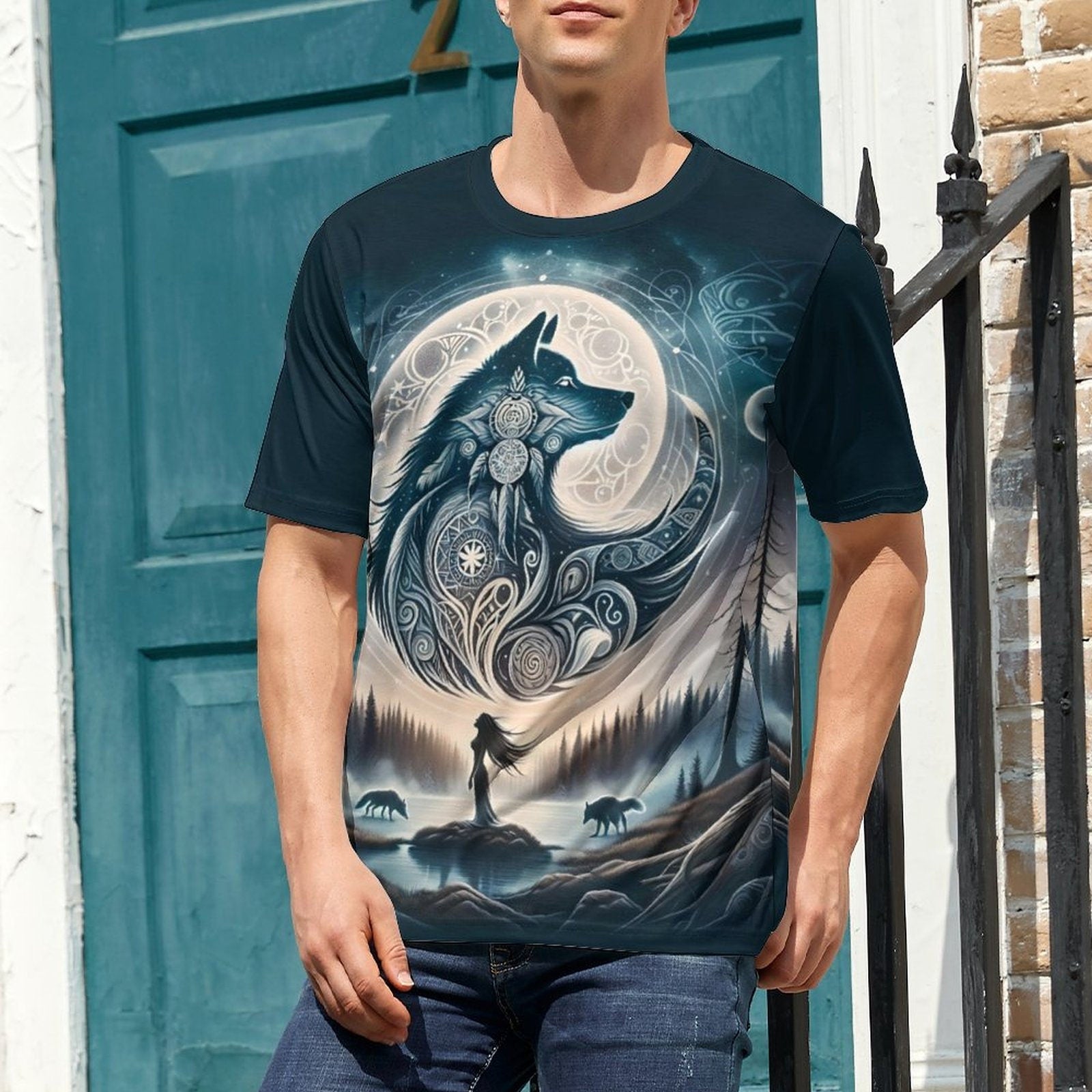 hippieartzone - Sunset Spirit Wolf T-Shirt for Sale by Swaggy Shirt on Etsy, Wolf Spirit Animal Tee, Camping Shirt, Nature Lover Gift, Wildlife Hiking Shirt