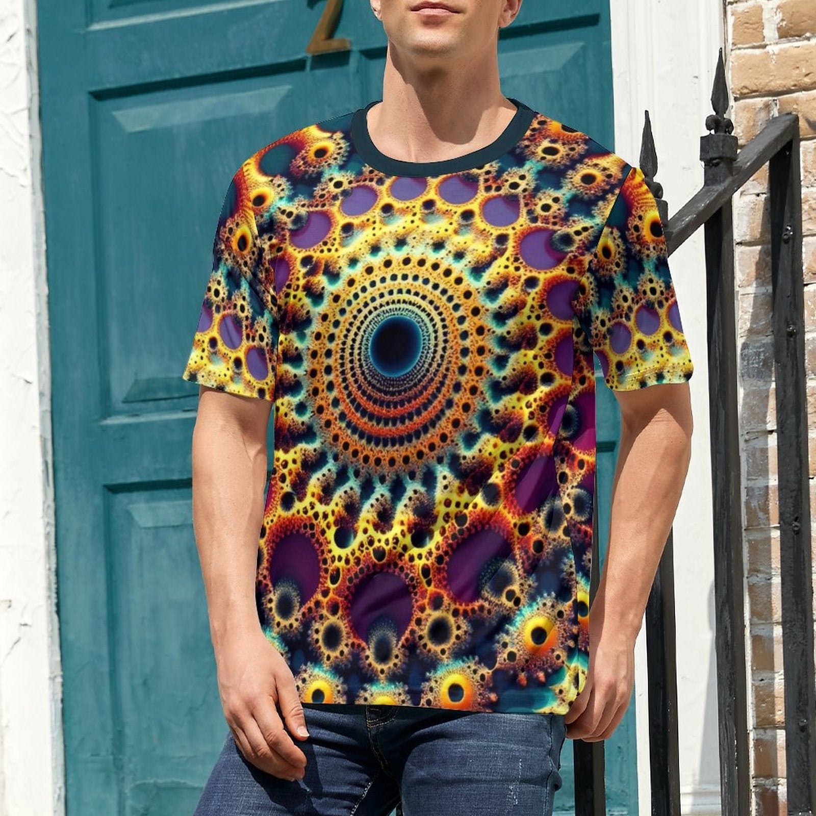 hippieartzone - Optical Illusion T-Shirt, Fractal Shirt for Sale by Swaggy Shirts on Etsy, Festival Clothing, Men's Psychedelic T-Shirt, Gift for Brother