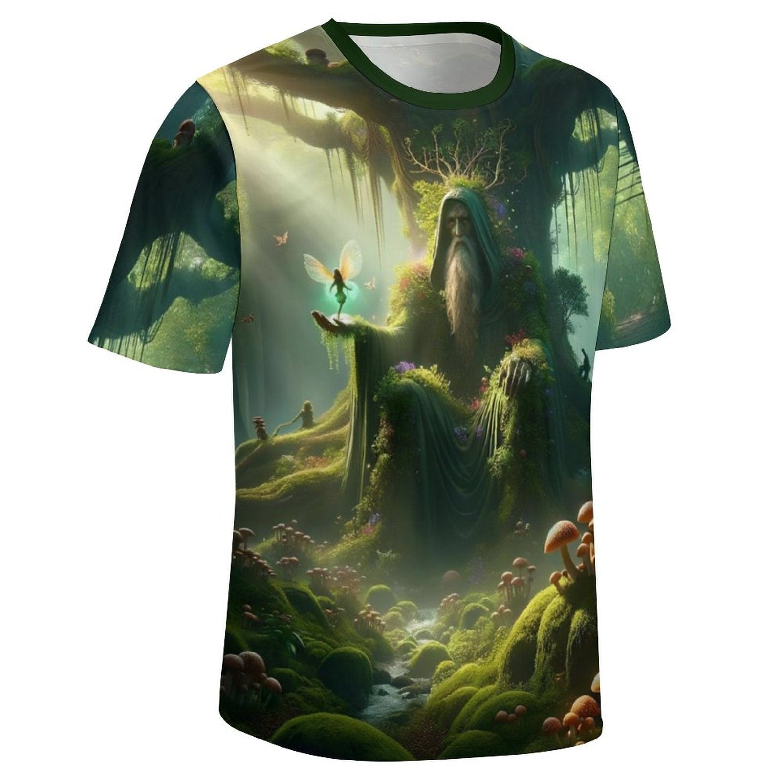 hippieartzone - Nature Spirit Holding Fairy T-Shirt, Faerie Magical Shirt, Men’s Fairy Forest Shirt Shirts Fairy Fantasy Shirts
