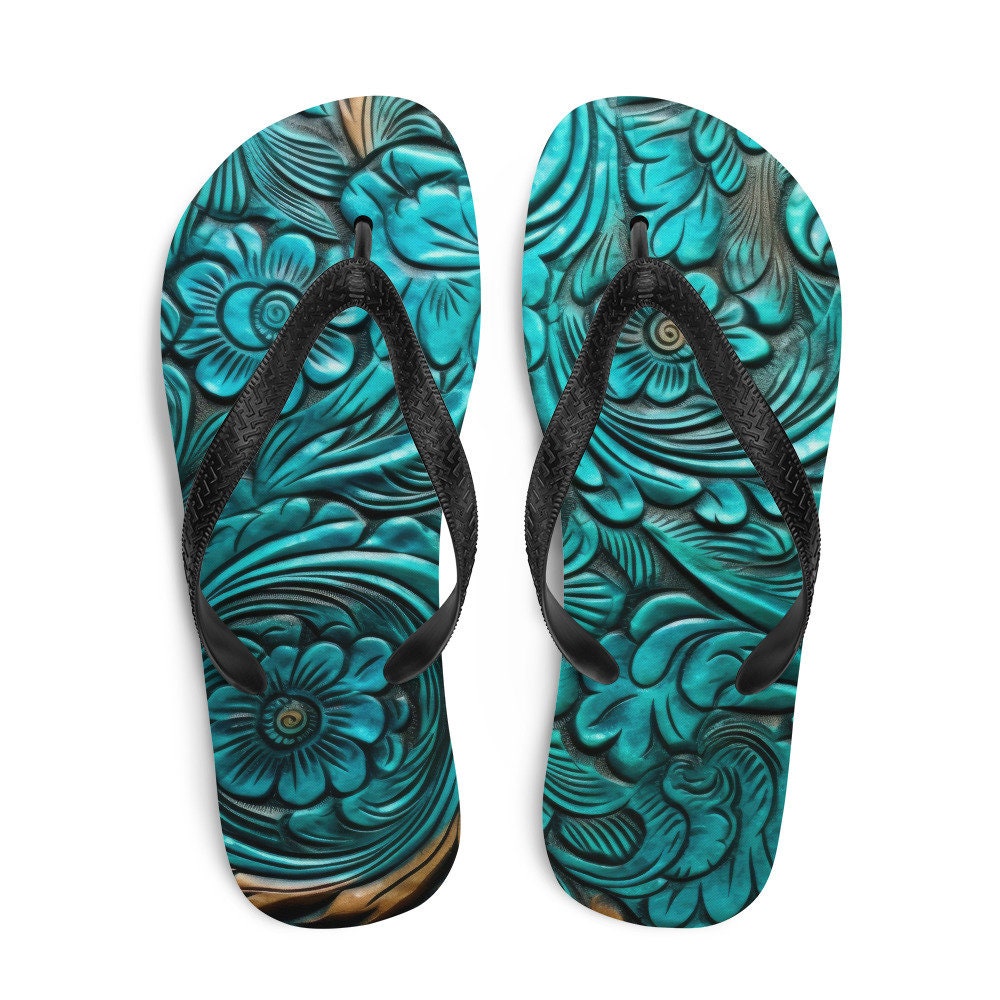 hippieartzone - Scrolled leather design blue Flip-Flops