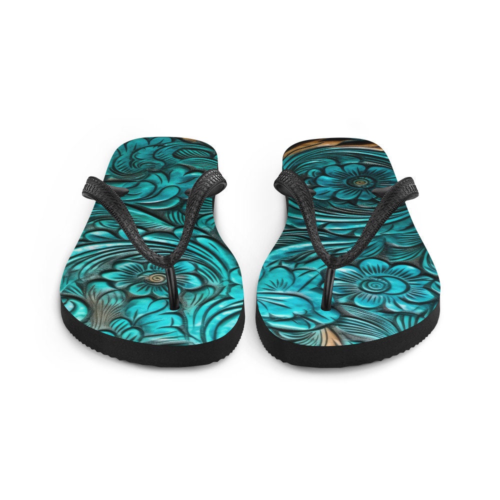 hippieartzone - Scrolled leather design blue Flip-Flops