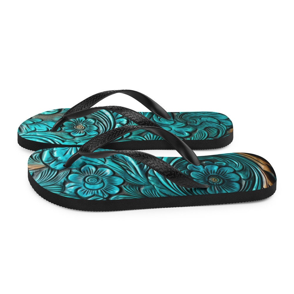 hippieartzone - Scrolled leather design blue Flip-Flops