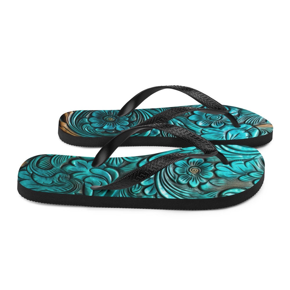 hippieartzone - Scrolled leather design blue Flip-Flops