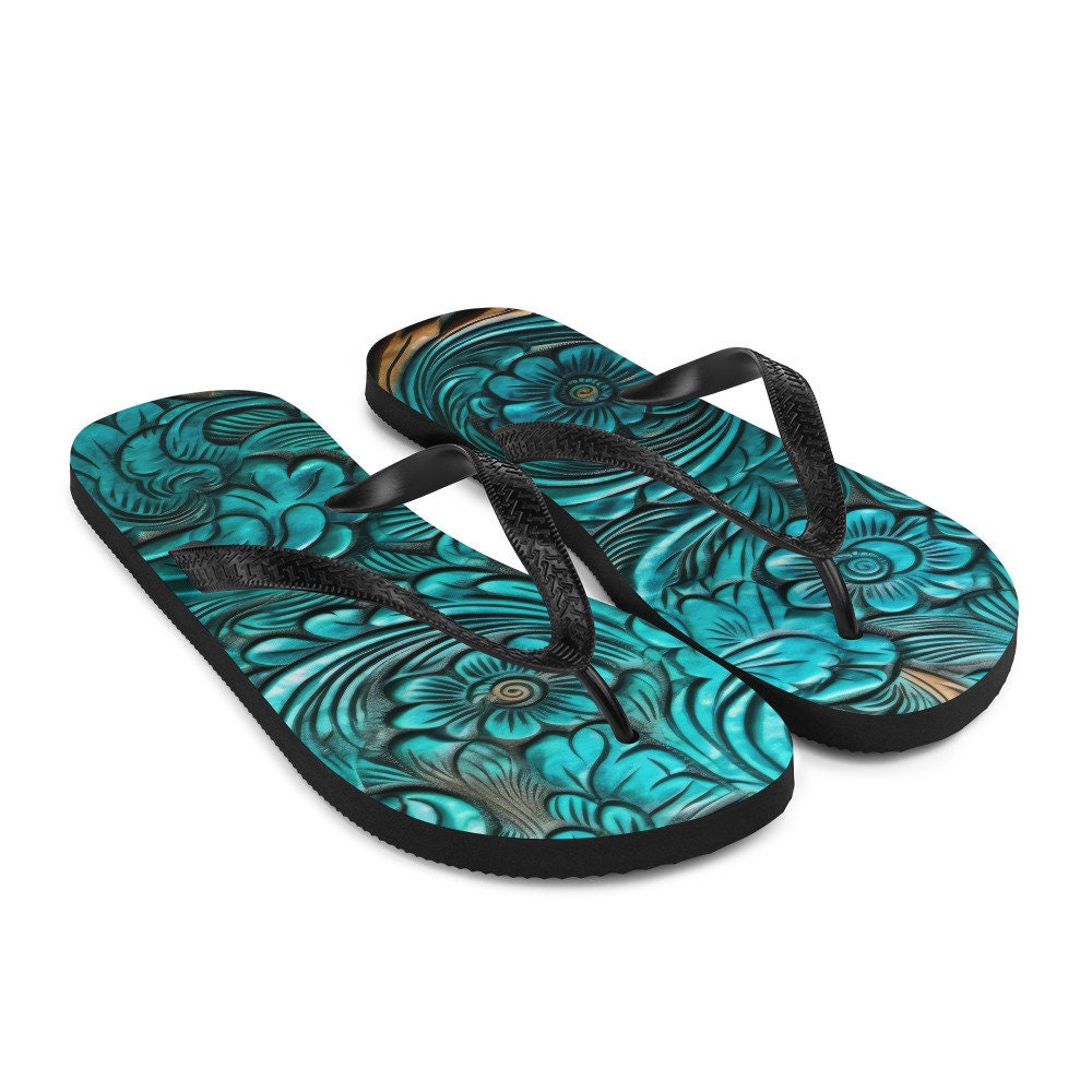 hippieartzone - Scrolled leather design blue Flip-Flops