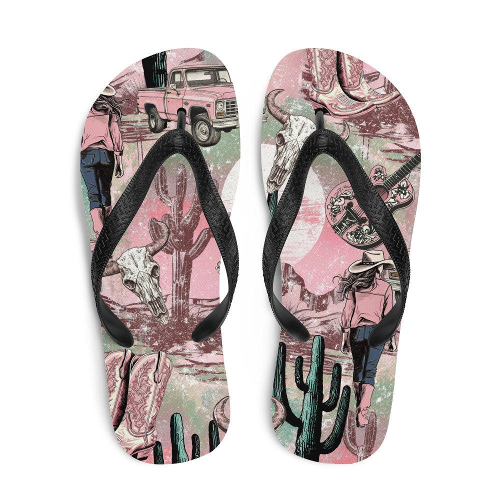 hippieartzone - Pink western Flip-Flops