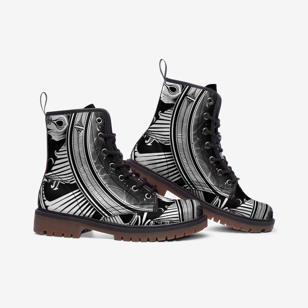 Hippie Art Zone - Black And White Art Nouveau Vegan Leather Boots