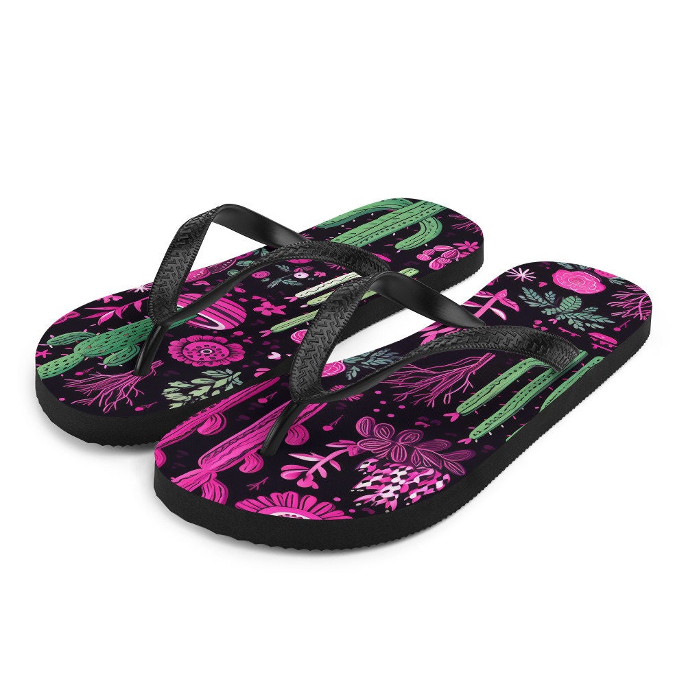 hippieartzone - Western Purple Cactus Flip-Flops