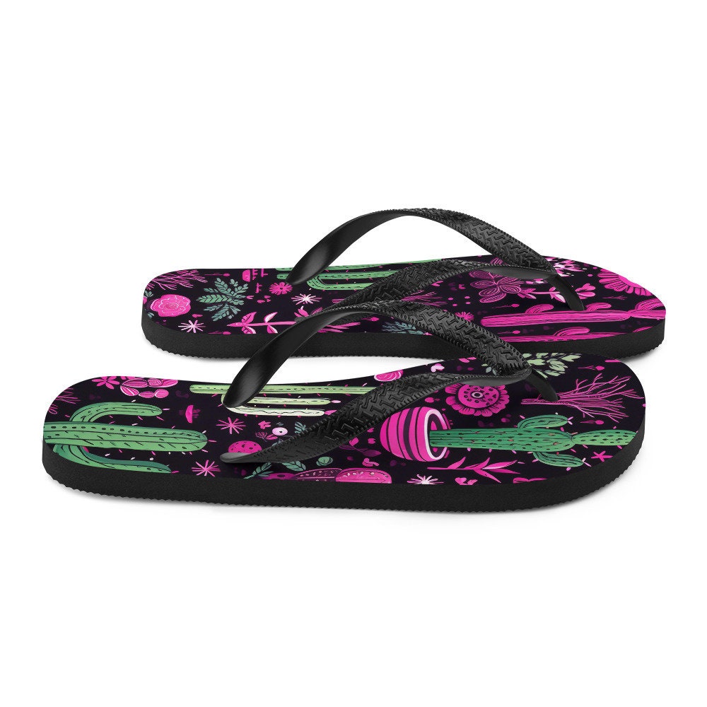 hippieartzone - Western Purple Cactus Flip-Flops