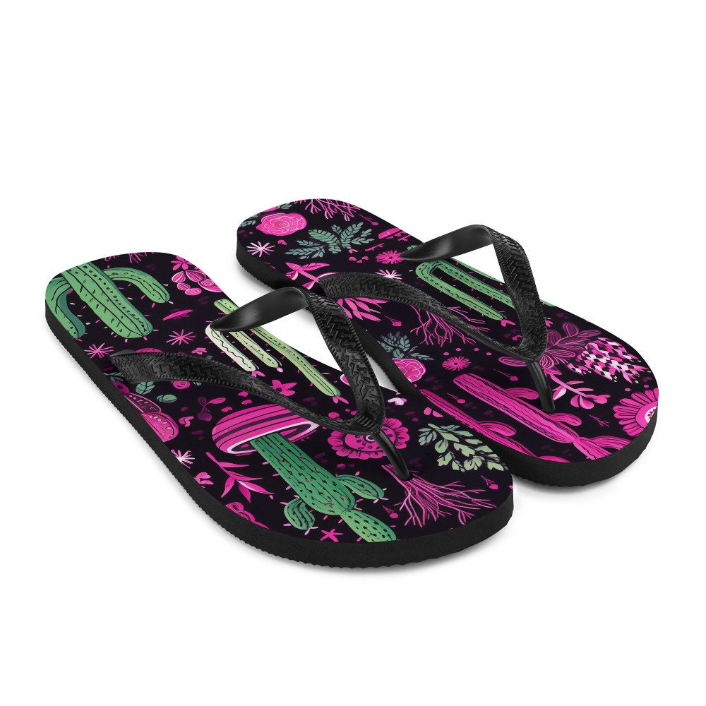 hippieartzone - Western Purple Cactus Flip-Flops
