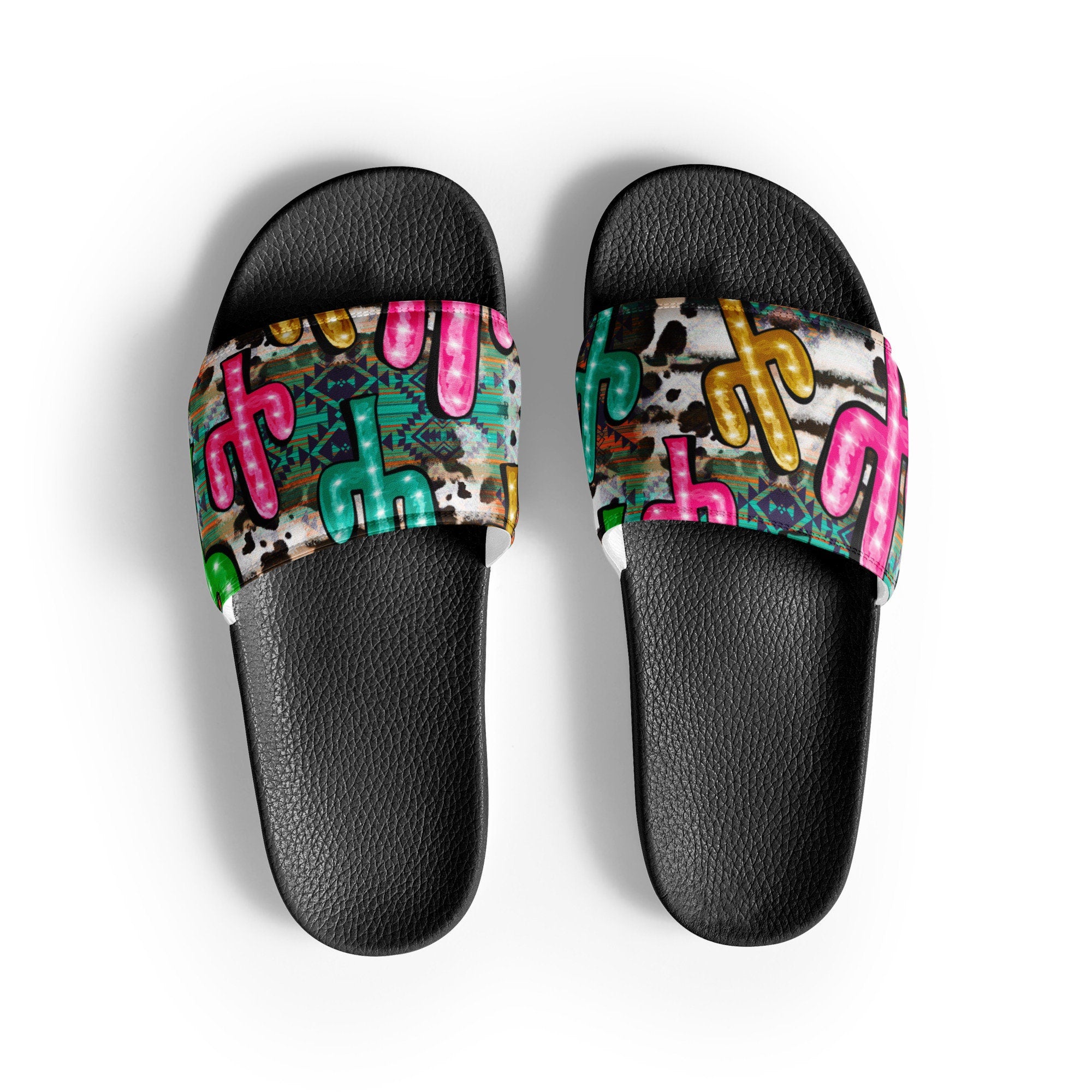 hippieartzone - Neon Light Cactus Women's slides