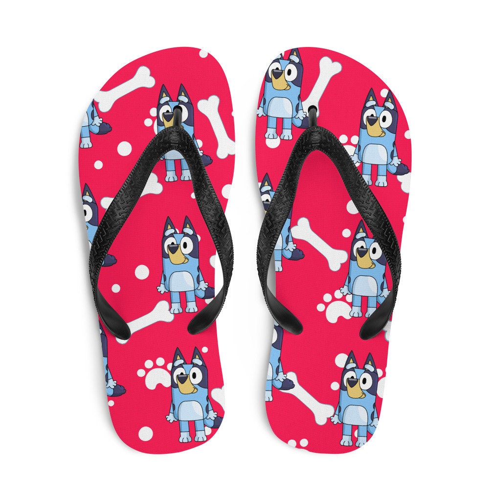 hippieartzone - red background blue dog Flip-Flops