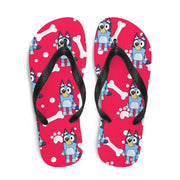 hippieartzone - red background blue dog Flip-Flops