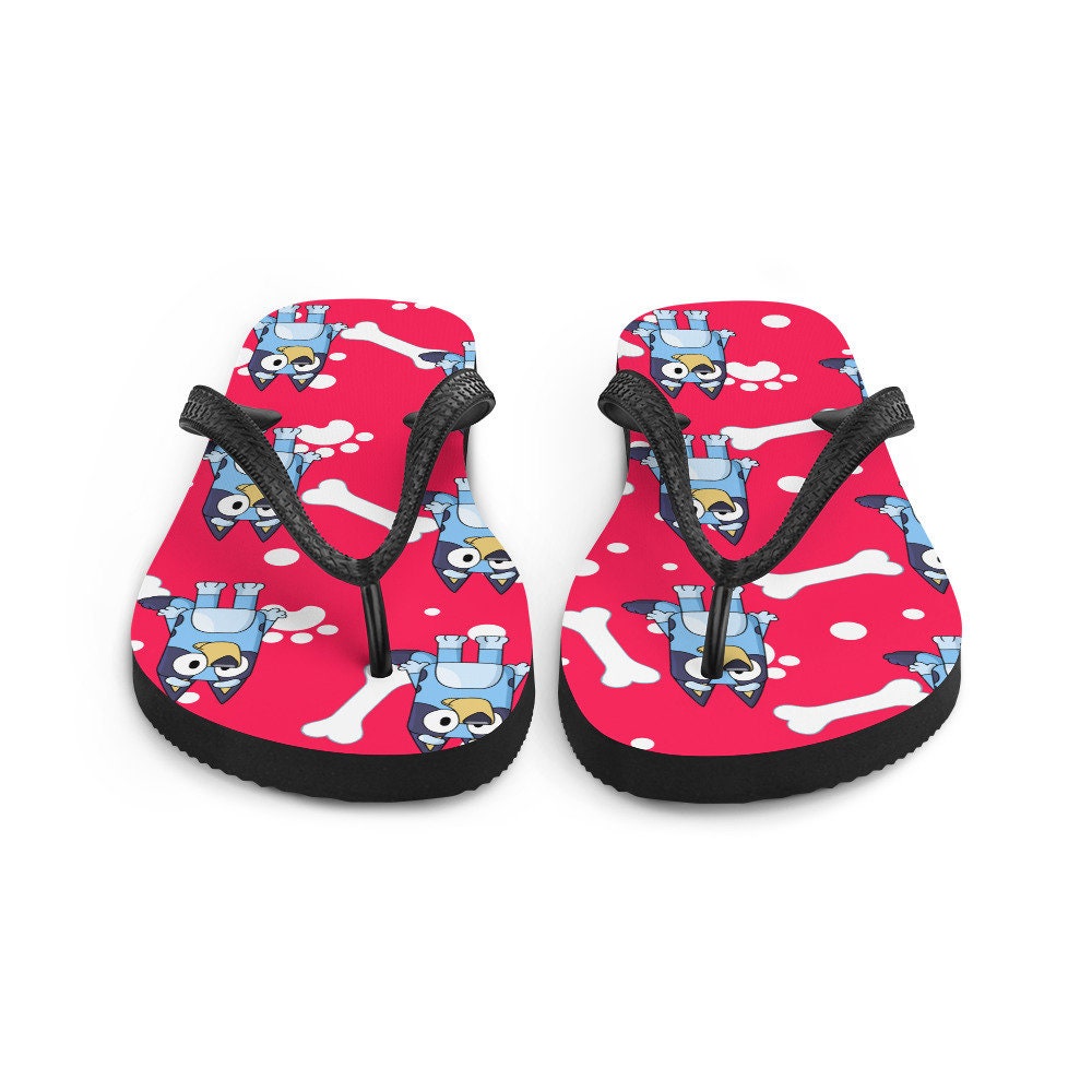 hippieartzone - red background blue dog Flip-Flops