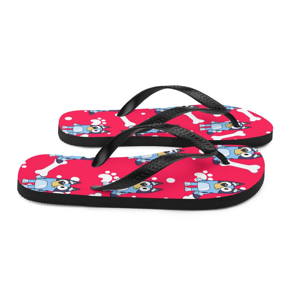 hippieartzone - red background blue dog Flip-Flops