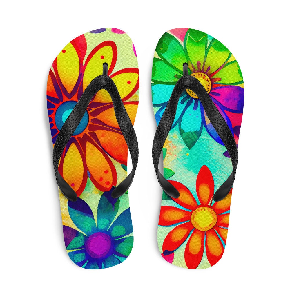 hippieartzone - Colorful Daisies Flip-Flops