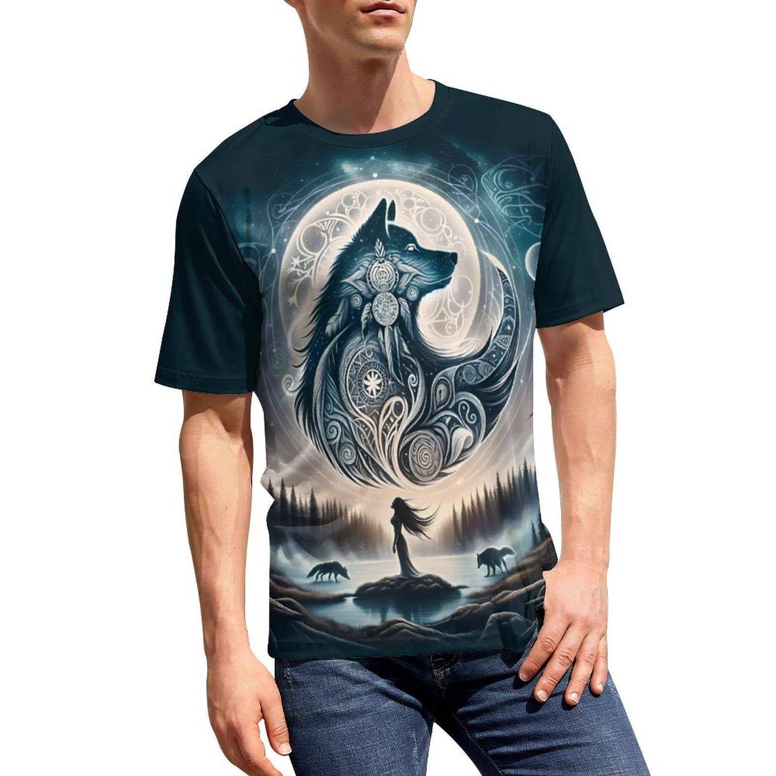 hippieartzone - Sunset Spirit Wolf T-Shirt for Sale by Swaggy Shirt on Etsy, Wolf Spirit Animal Tee, Camping Shirt, Nature Lover Gift, Wildlife Hiking Shirt