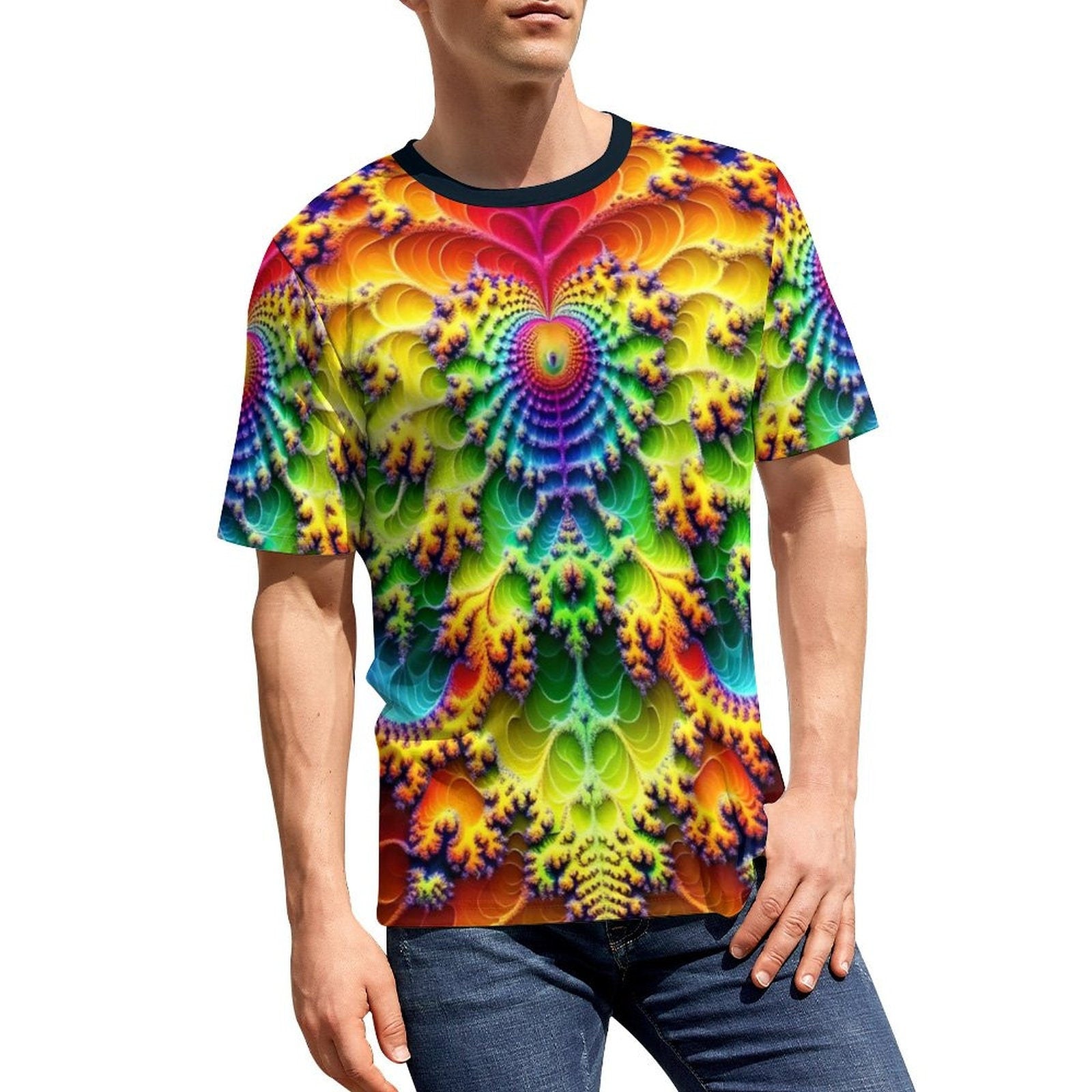 hippieartzone - Heart Fractal Party T-Shirt for Sale by Swaggy Shirts on Etsy, Mandekgrot Set Shirt, Trippy Shirts, Men's Rave Clothing, Psychedelic T-Shirt