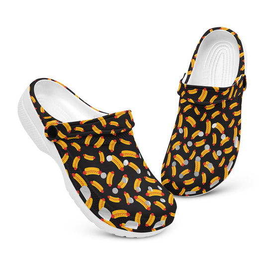 hippieartzone - Black Hotdog Unisex Classic Clogs for Men and Women 