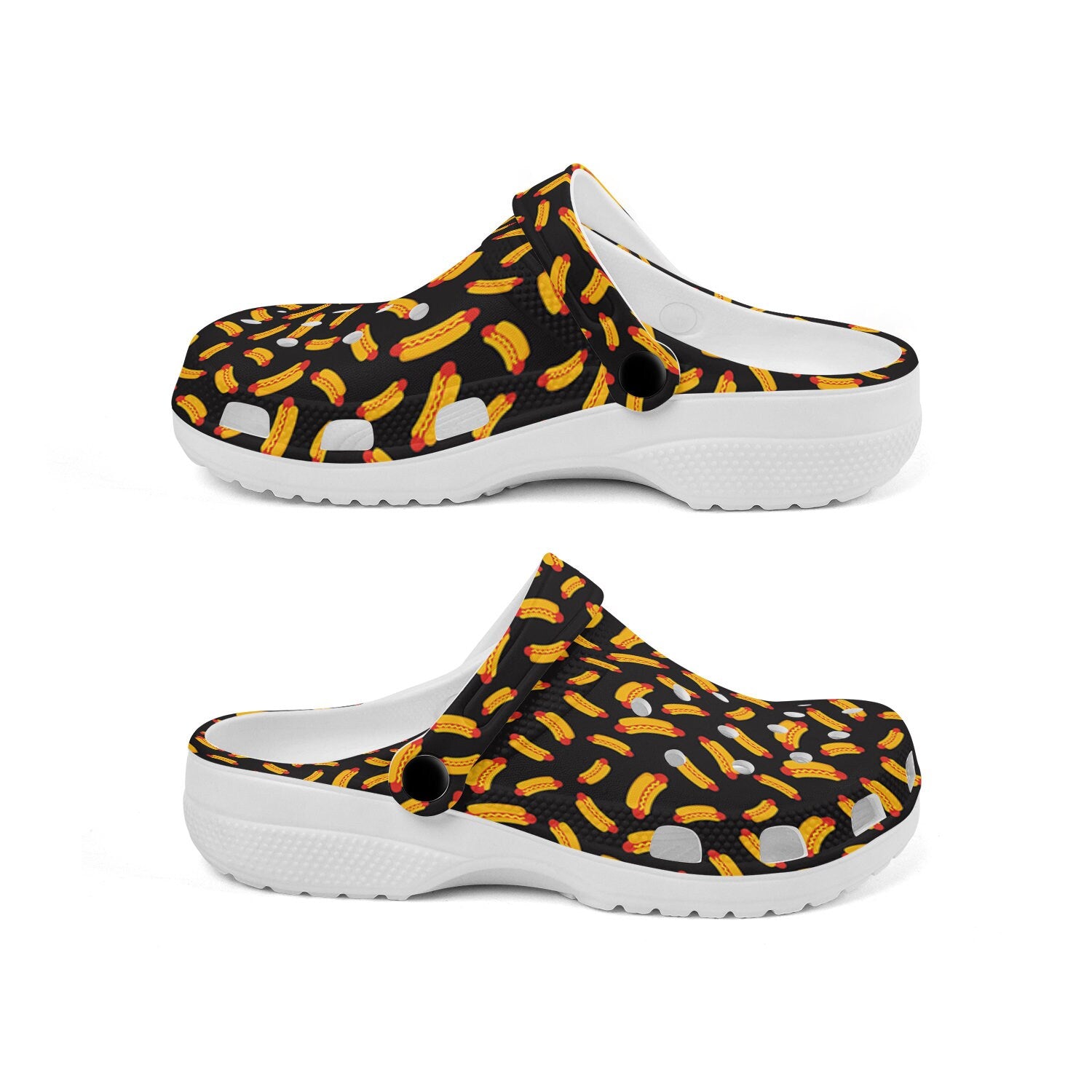 hippieartzone - Black Hotdog Unisex Classic Clogs for Men and Women 