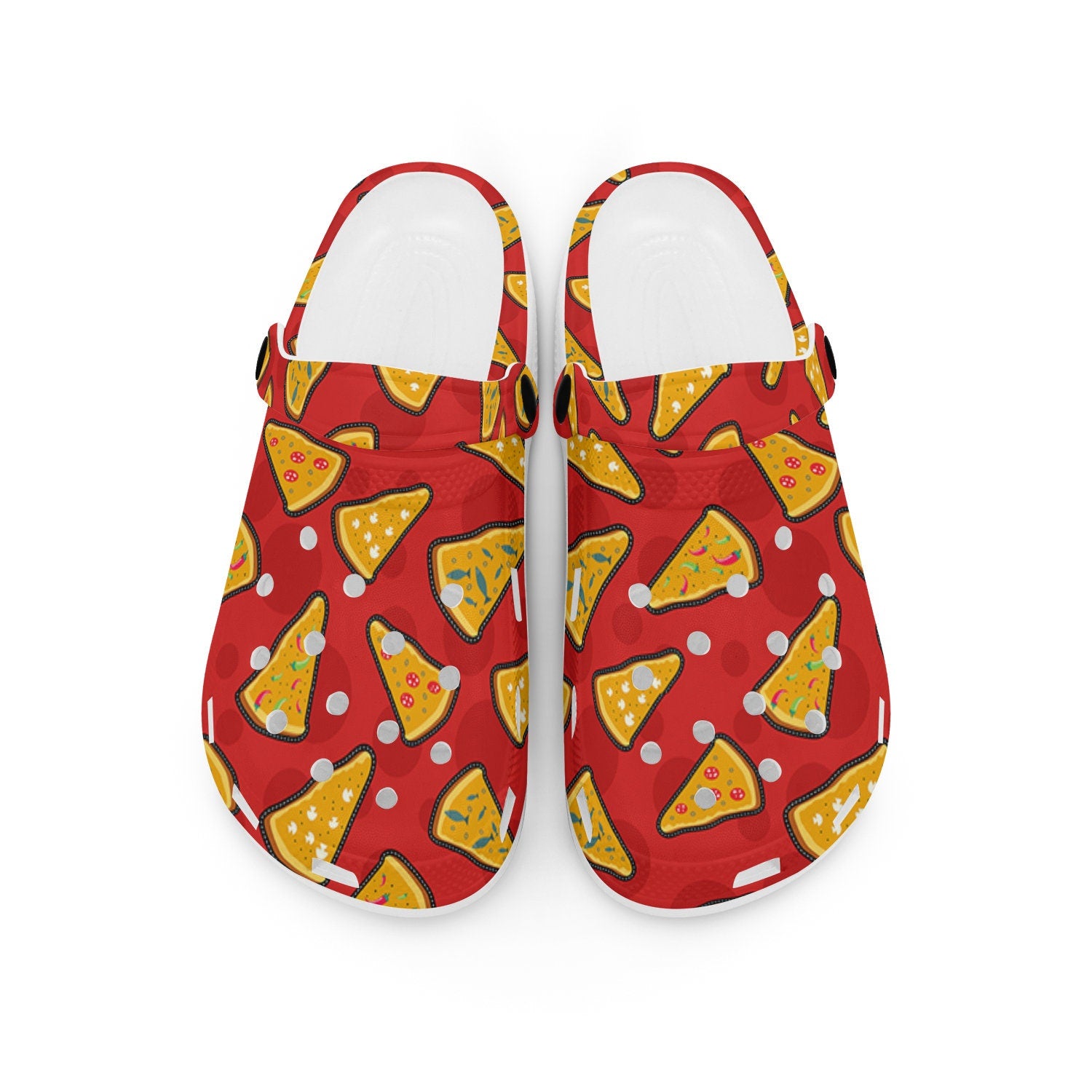 hippieartzone - Red Printed Pizza Unisex Classic Clogs for Men and Women 