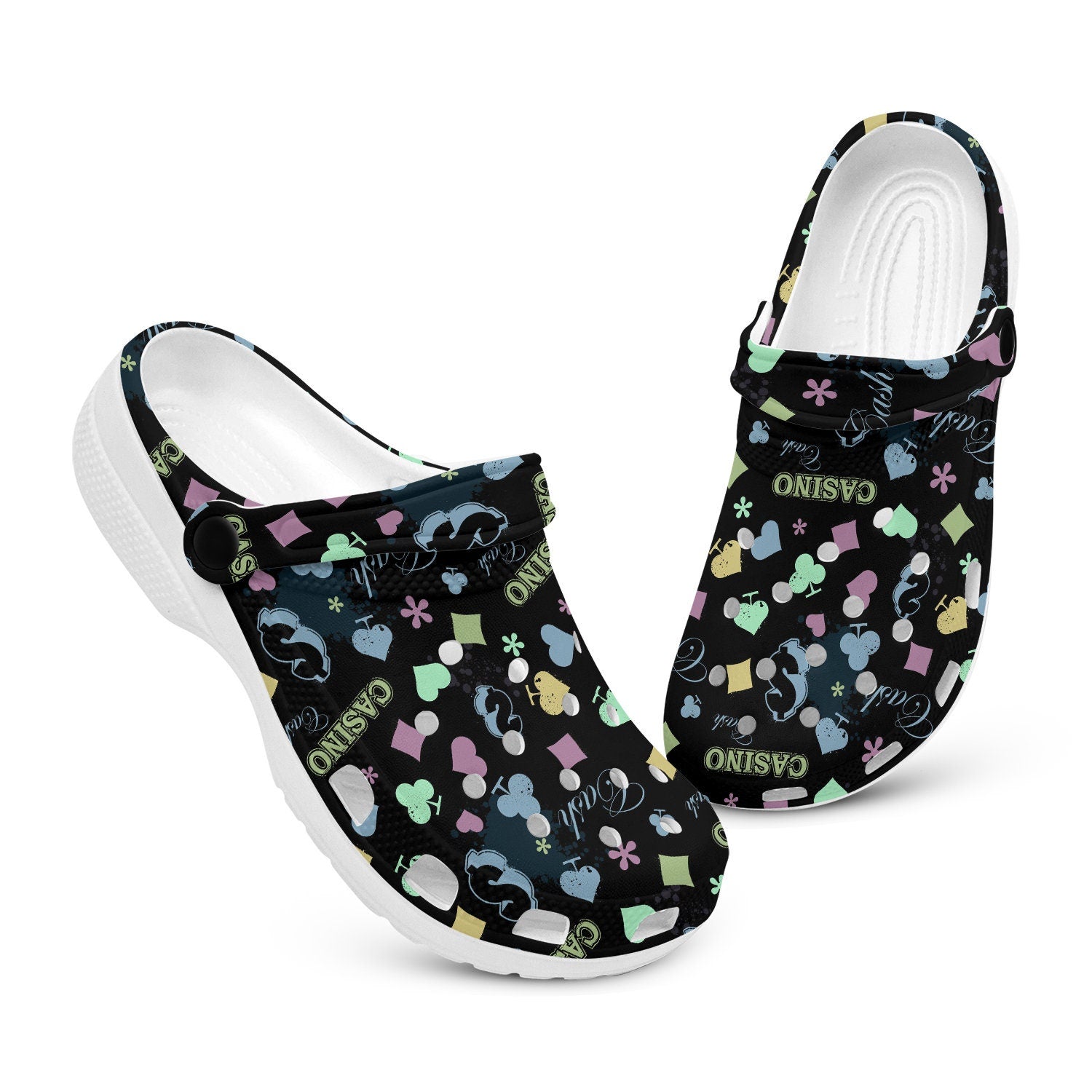 hippieartzone - Black Casino Unisex Classic Clogs for Men and Women 