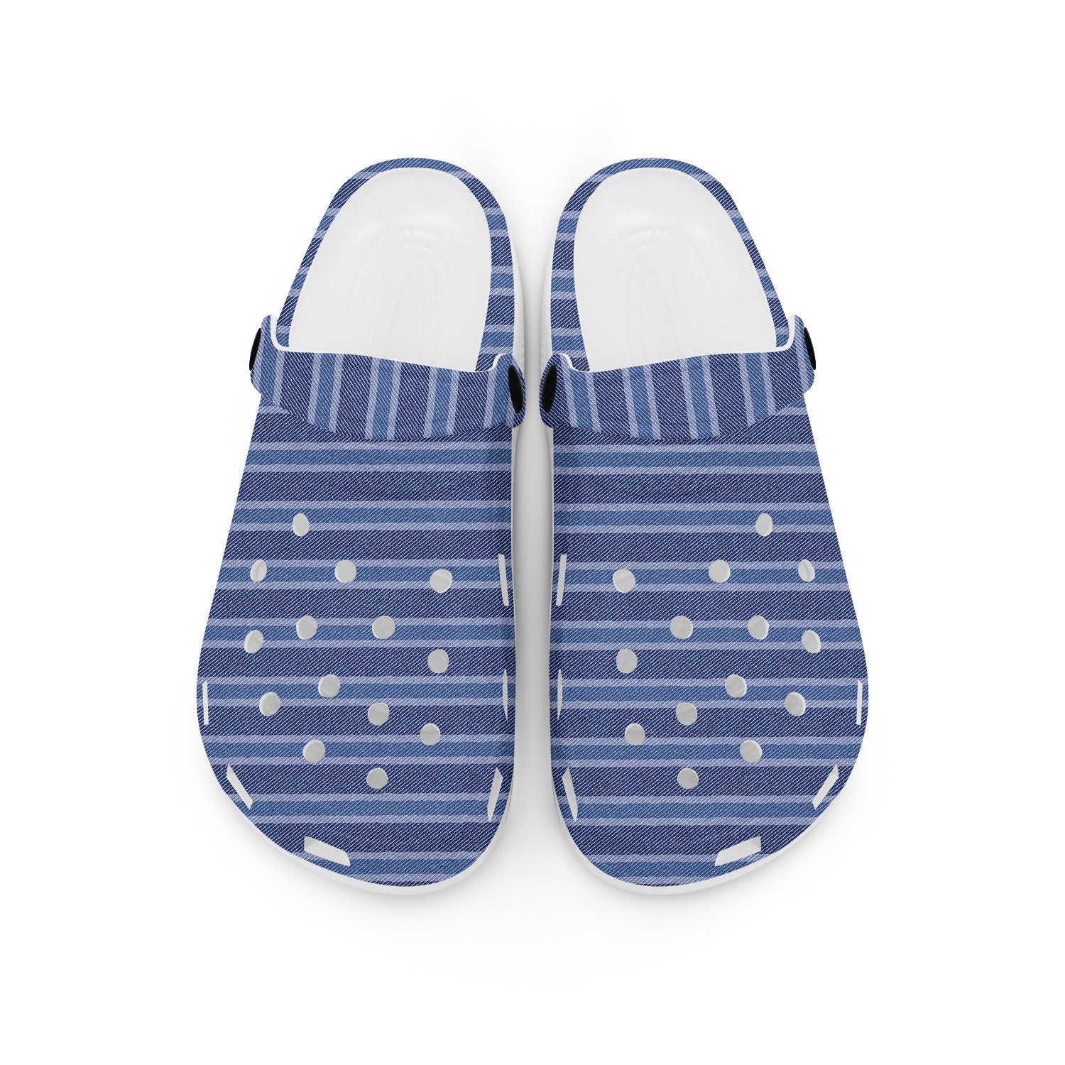 hippieartzone - Blue Striped Denim Clogs for Men and Women 