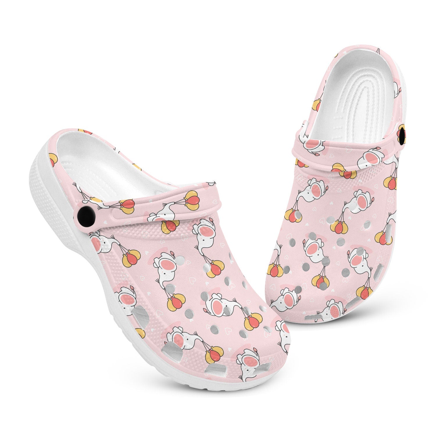 hippieartzone - Pink Kawaii Elephant and Balloon Clogs for Men and Women 