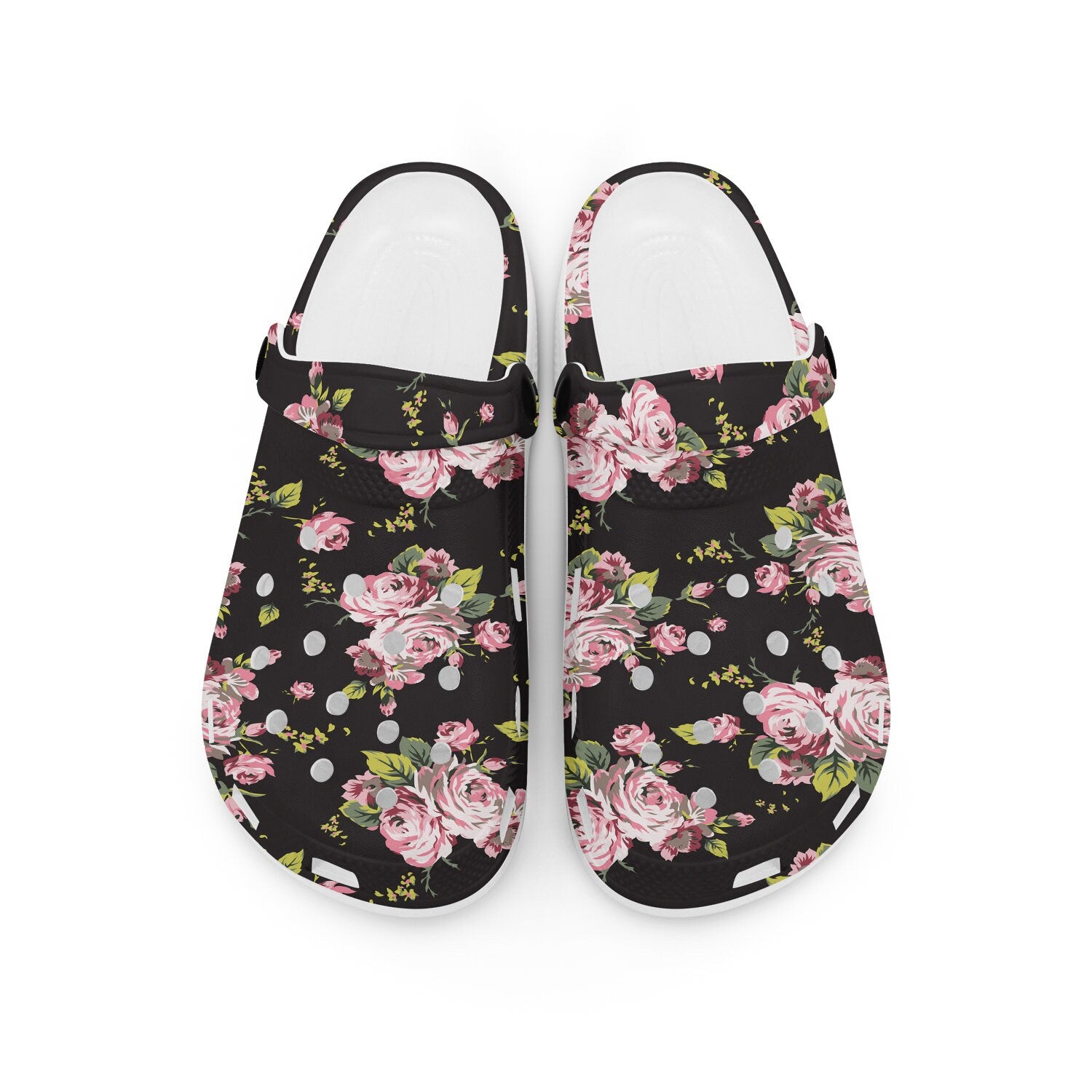 hippieartzone - Black Floral Clogs for Men and Women 