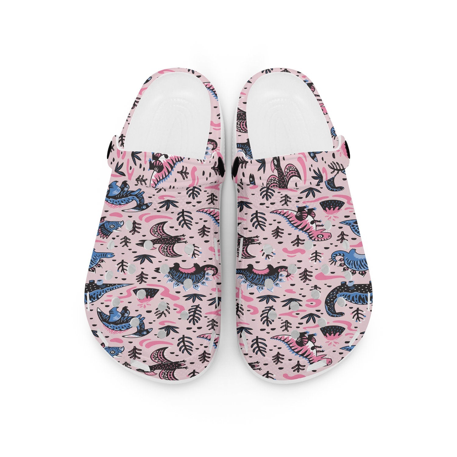 hippieartzone - Blue Pink Dinosaurs Animal Clogs for Men and Women 
