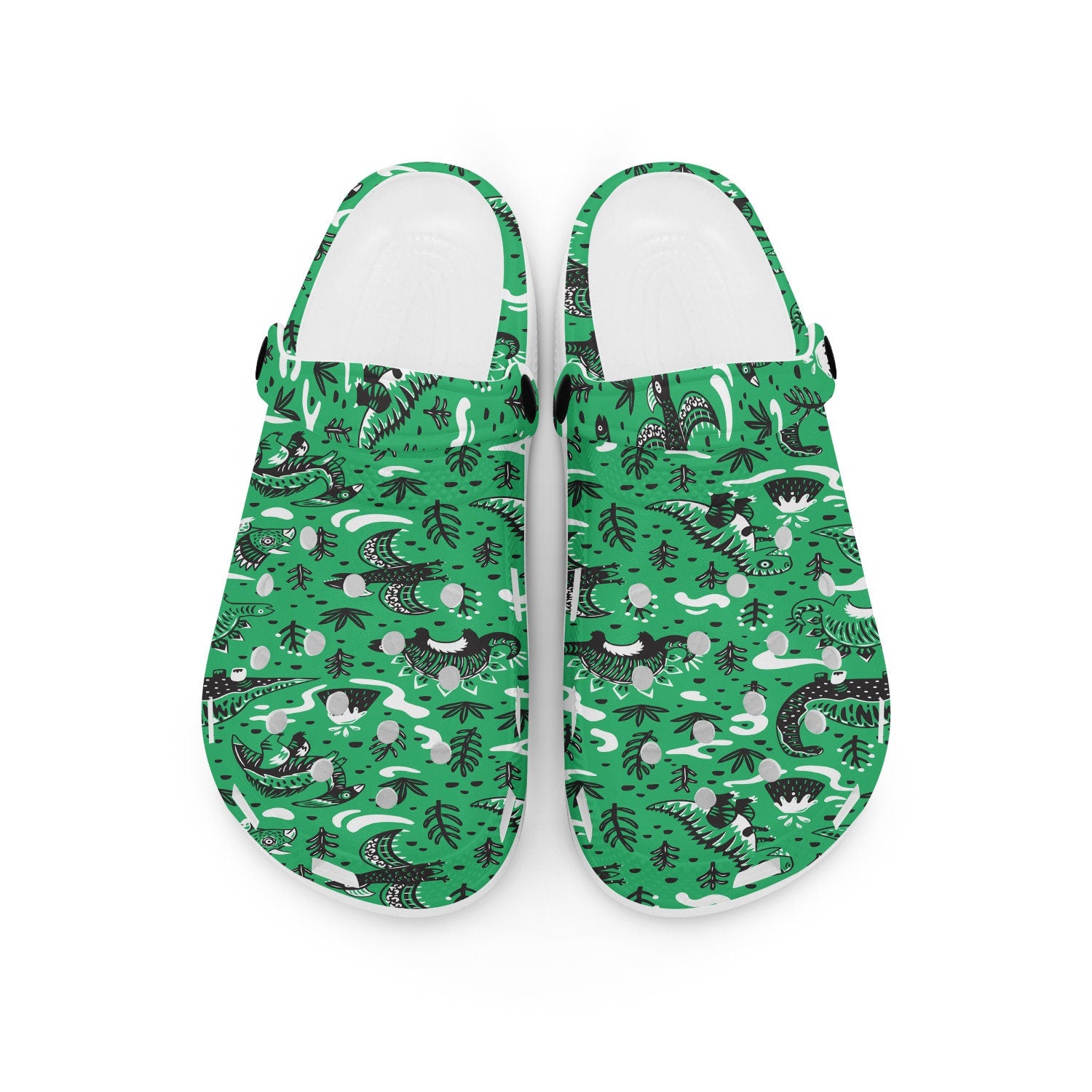 hippieartzone - Green Dinosaurs Animal Clogs for Men and Women