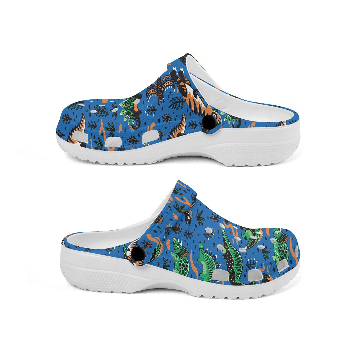 hippieartzone - Green Orange Dinosaurs Animal Clogs for Men and Women