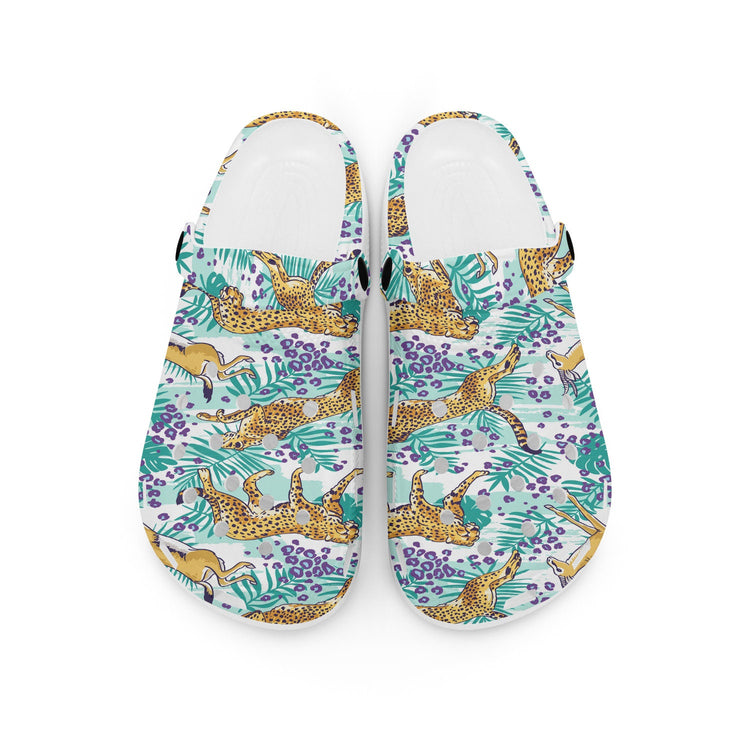 hippieartzone - Palm Leaves Cheetah Clogs for Men and Women