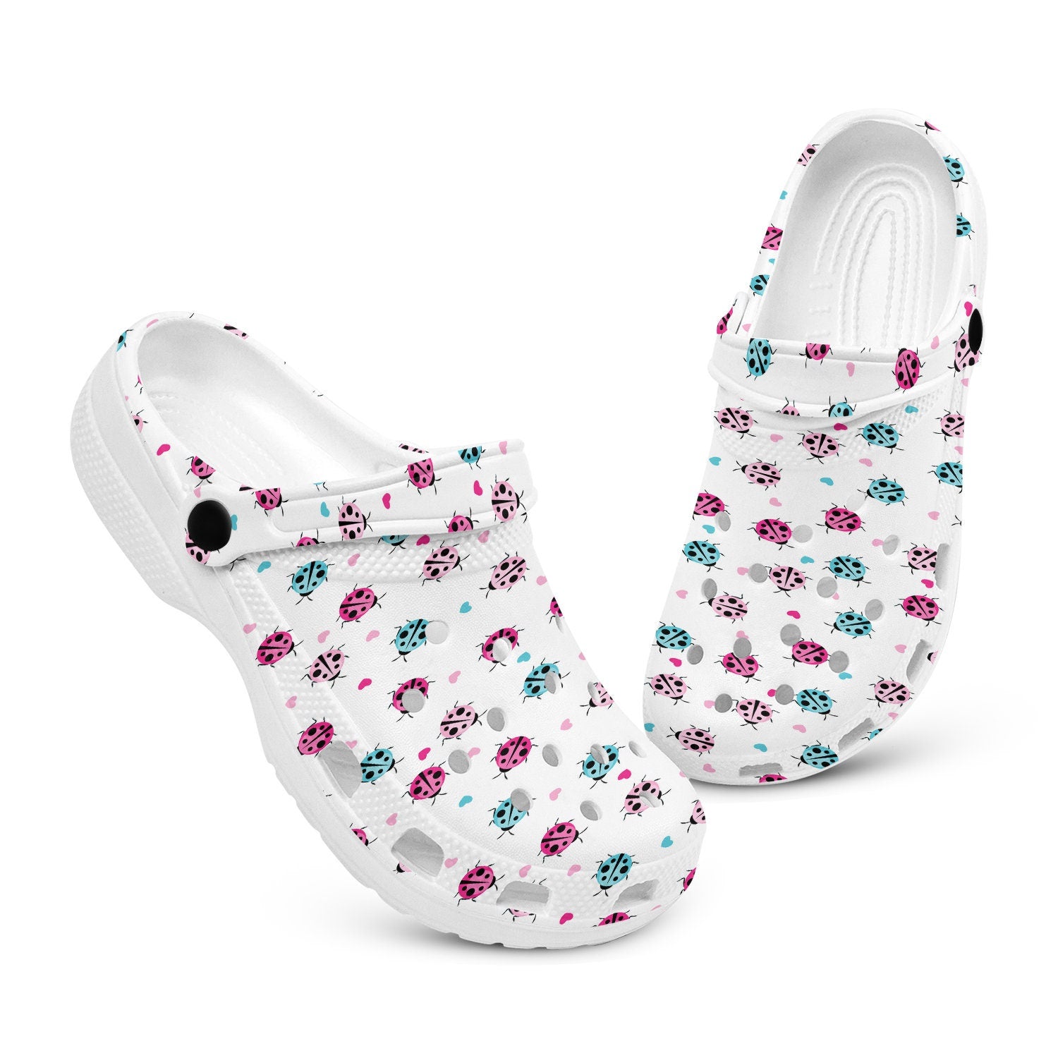 hippieartzone - Tiny Ladybug White Print Pattern Clogs for Men and Women