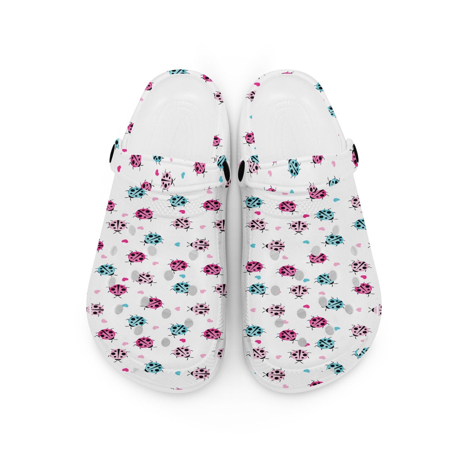 hippieartzone - Tiny Ladybug White Print Pattern Clogs for Men and Women