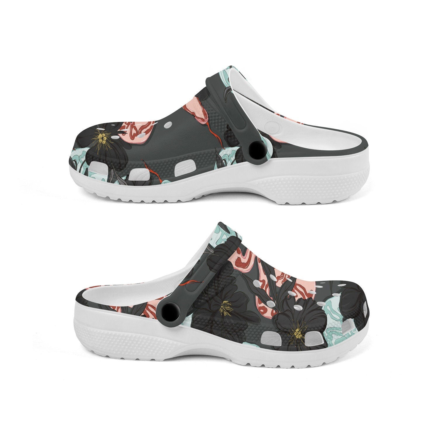 hippieartzone - Hand Drawn Snake in Flowers Floral Clogs for Men and Women