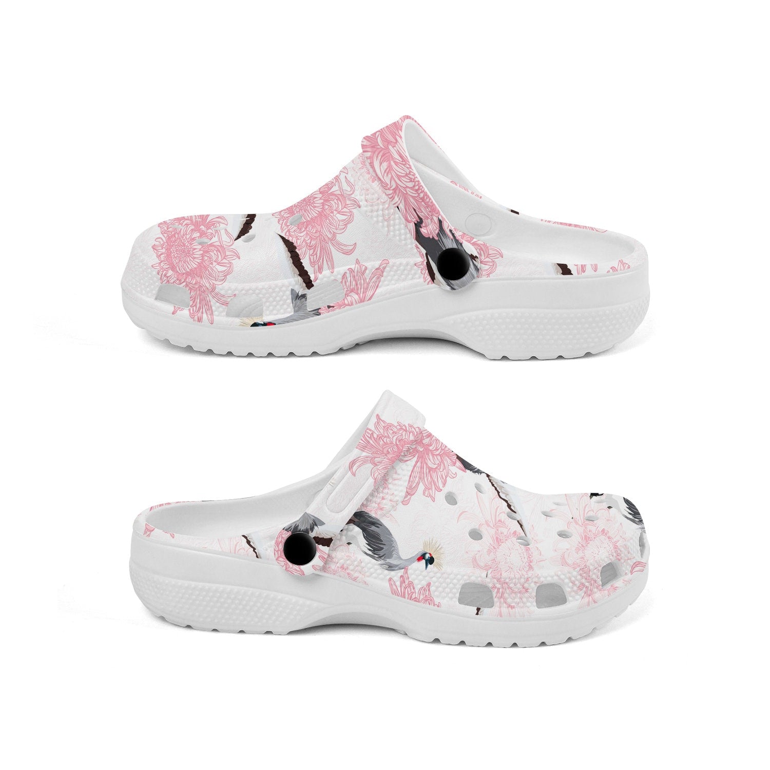 hippieartzone - Pink Japanese Cranes and Chrysanthemum Clogs for Men and Women, printed clogs, , 