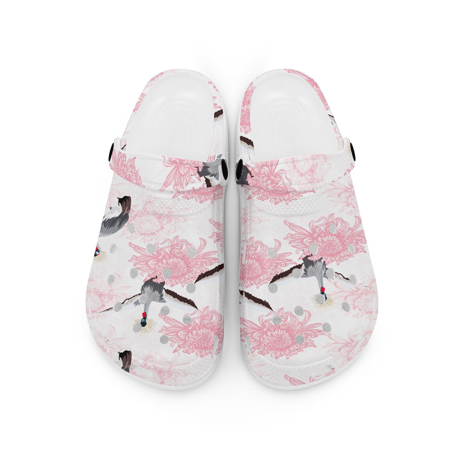 hippieartzone - Pink Japanese Cranes and Chrysanthemum Clogs for Men and Women, printed clogs, , 