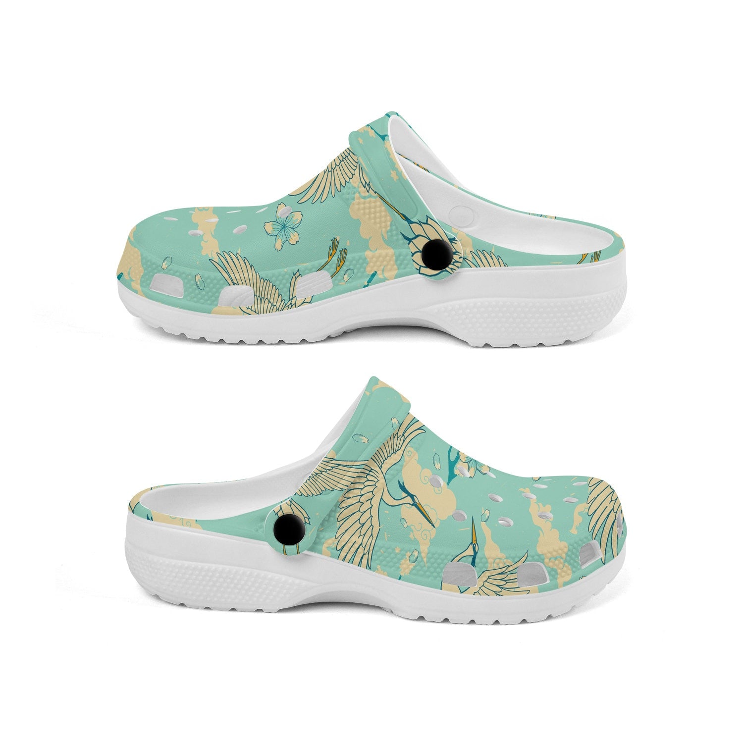 hippieartzone - Vintage Japanese Heron Bird Clogs for Men and Women, printed clogs, , 