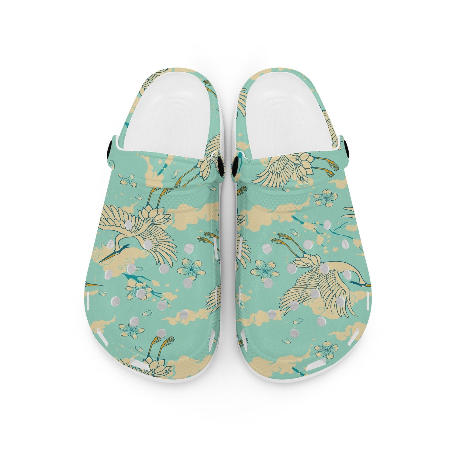 hippieartzone - Vintage Japanese Heron Bird Clogs for Men and Women, printed clogs, , 