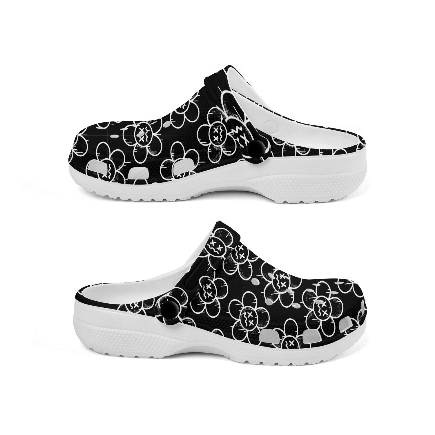 hippieartzone - Black Floral Gothic Clogs for Men and Women, printed clogs, , 