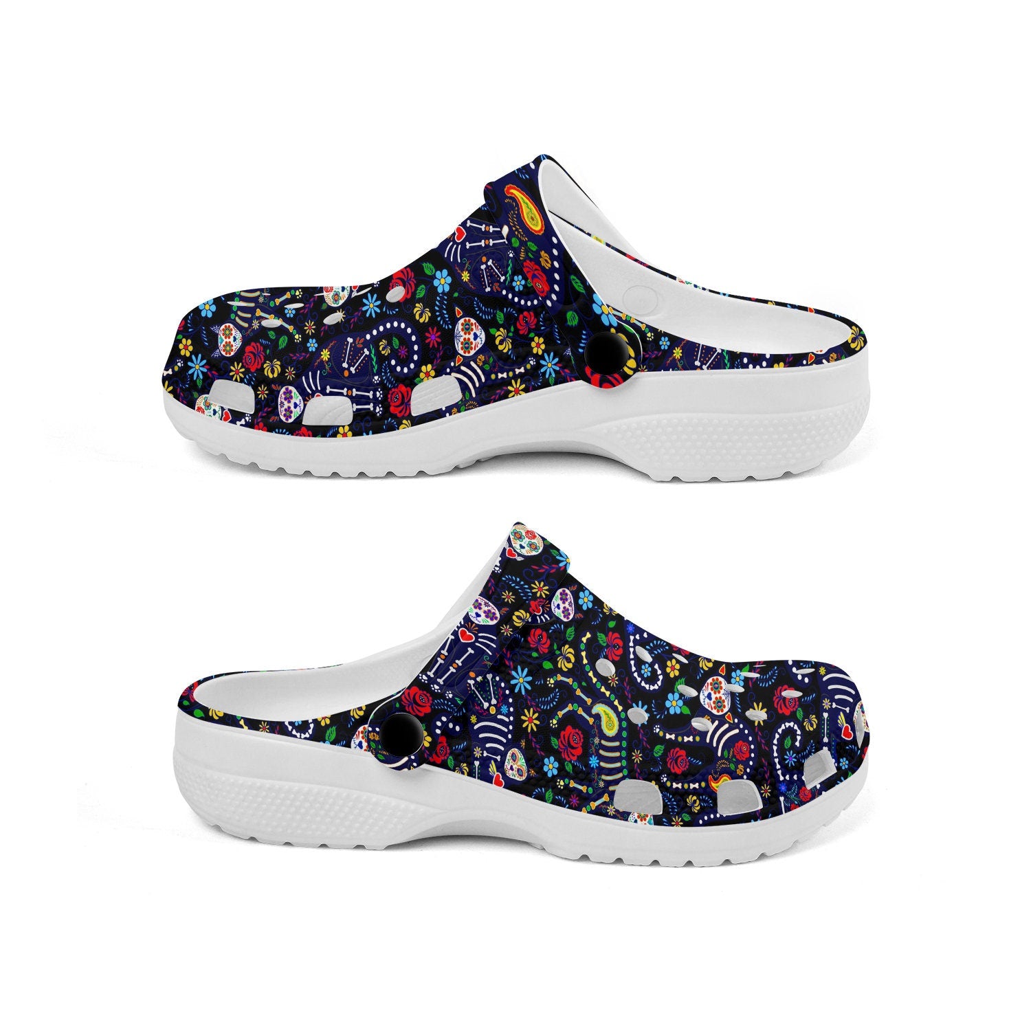 hippieartzone - Calavera Cats and Sugar Skulls Clogs for Men and Women, printed clogs, , 