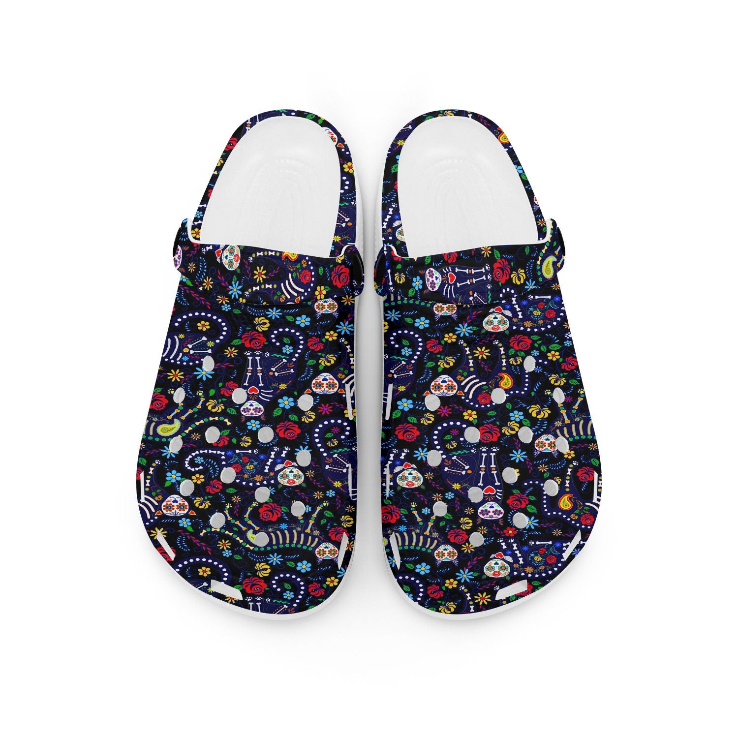 hippieartzone - Calavera Cats and Sugar Skulls Clogs for Men and Women, printed clogs, , 